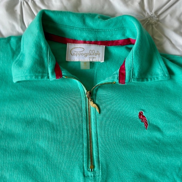 Capagallo golf shirt quarter zip turquoise size M short sleeve polo t-shirt - Picture 2 of 9